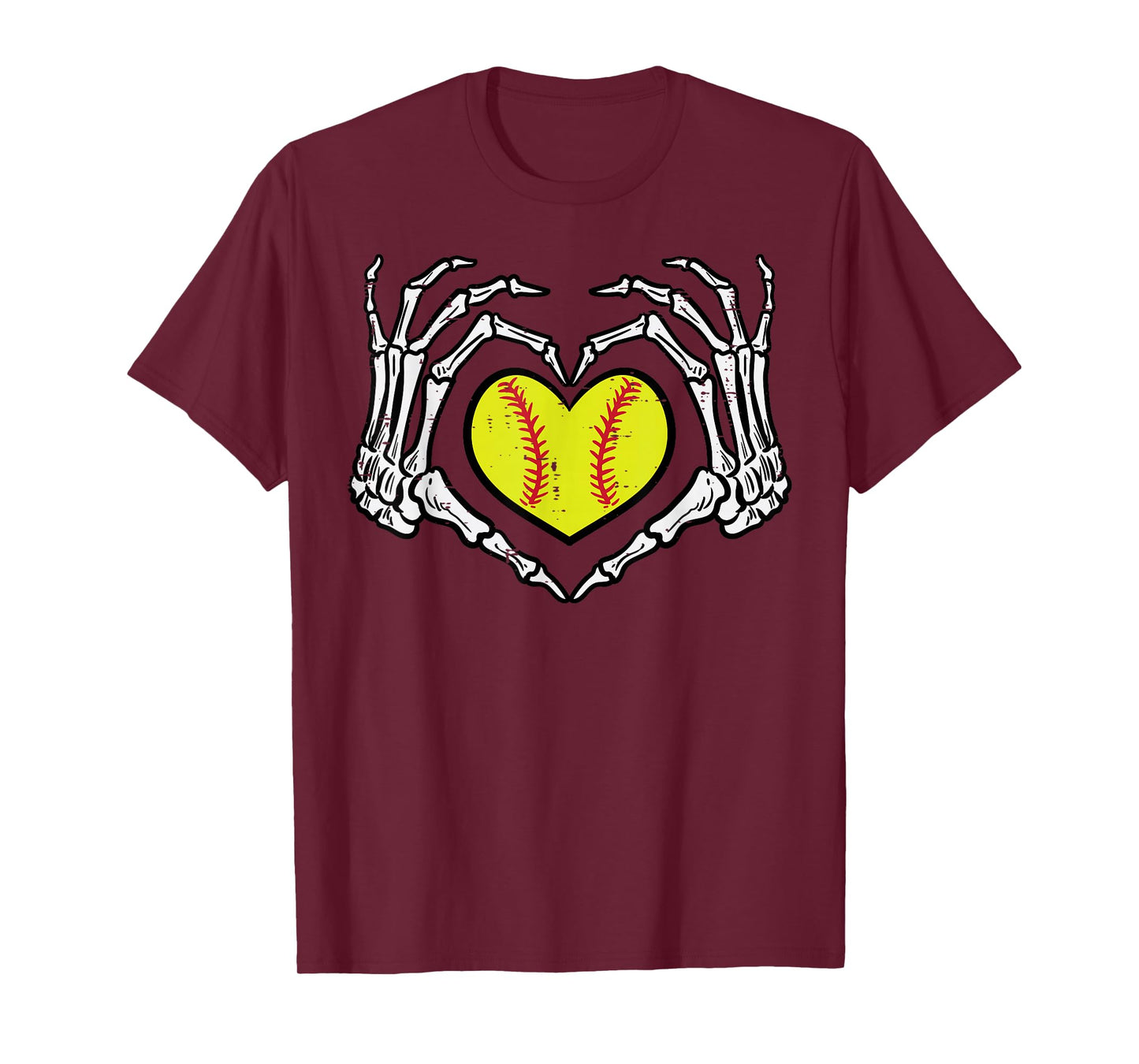 Halloween Softball Heart Skeleton Hands Costume Women Girls T-Shirt
