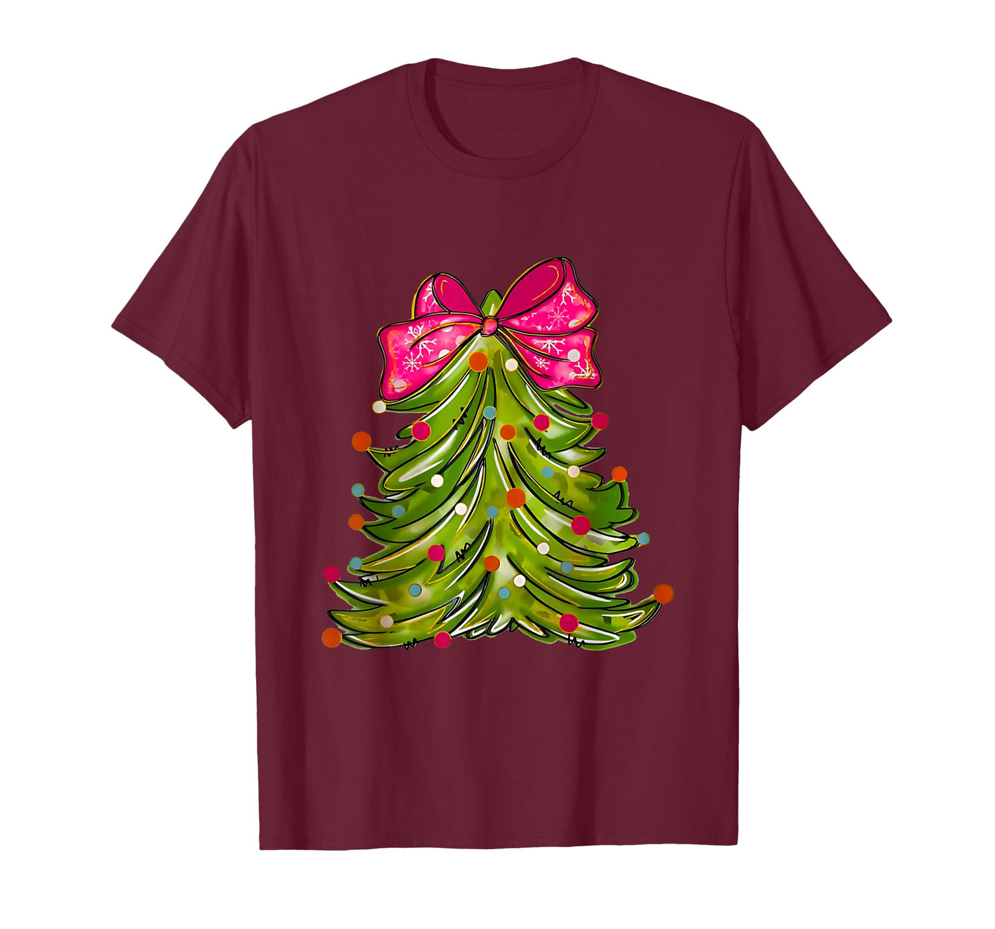 Merry Christmas Tree Coquette Bow Merry and Bright Girl T-Shirt