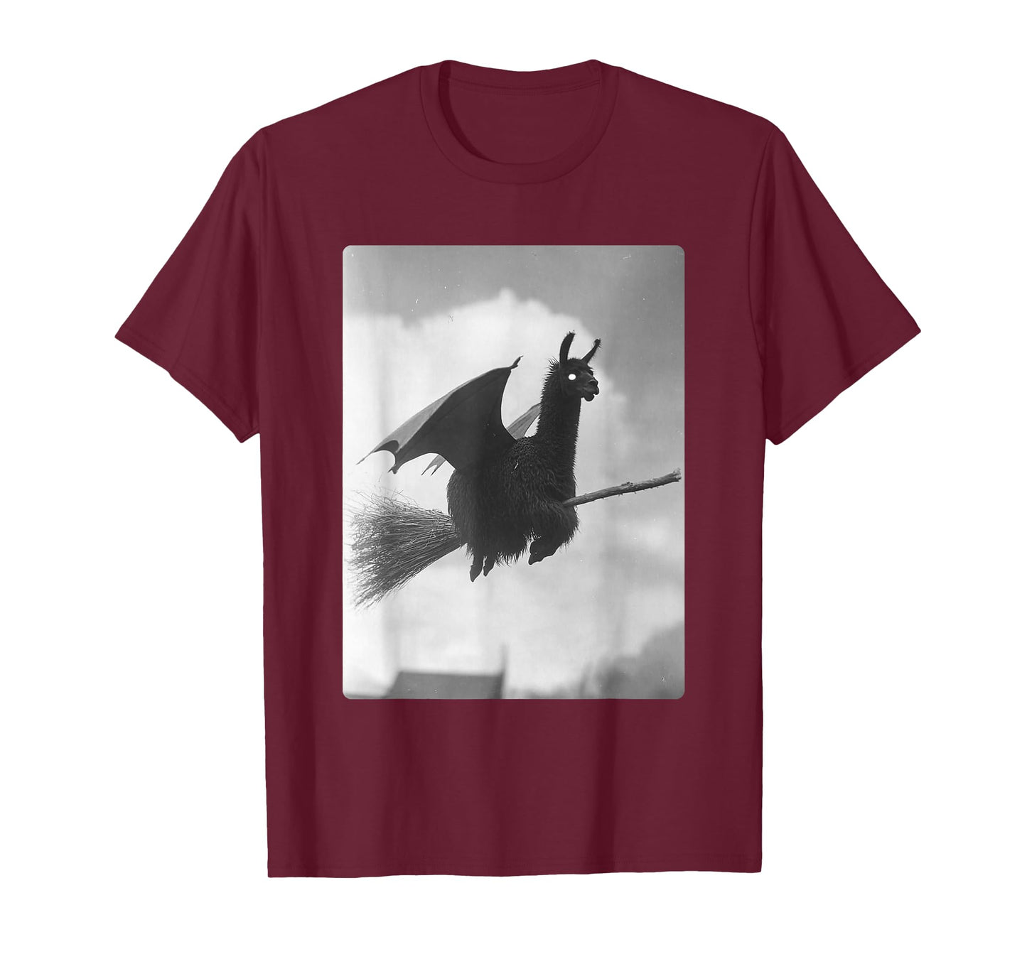 Gothic Llama Witch Broom Bat Wings Spooky Halloween Animal T-Shirt