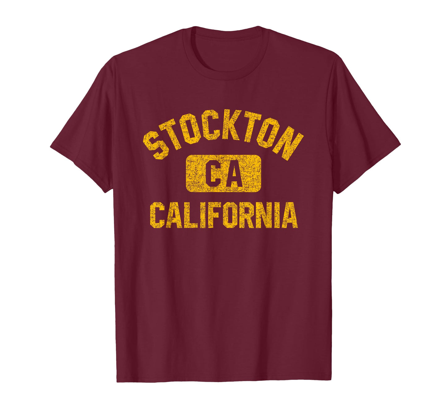 Stockton California Gym Style Distressed Amber Print T-Shirt