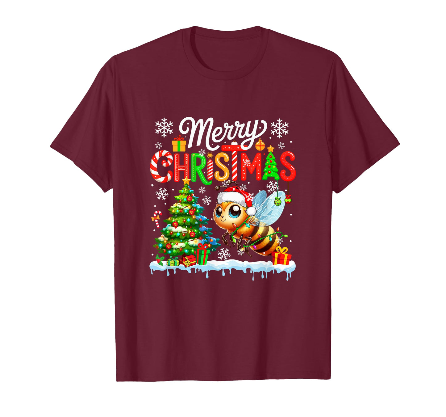 Merry Christmas Santa Bee Colorful Costume Kids Toddler T-Shirt