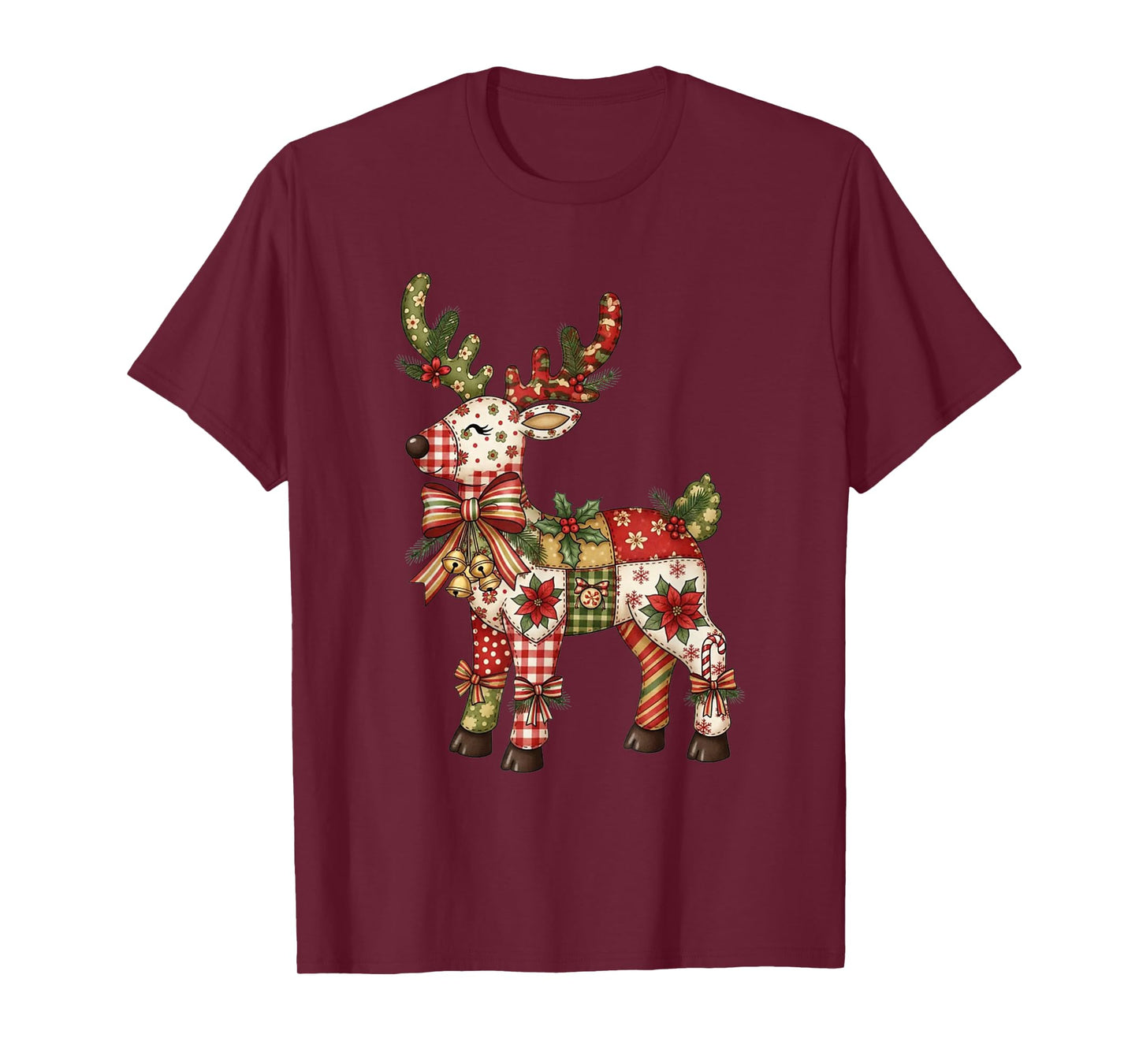 Reindeer Patchwork Coquette Bow Christmas Pajamas Holiday T-Shirt