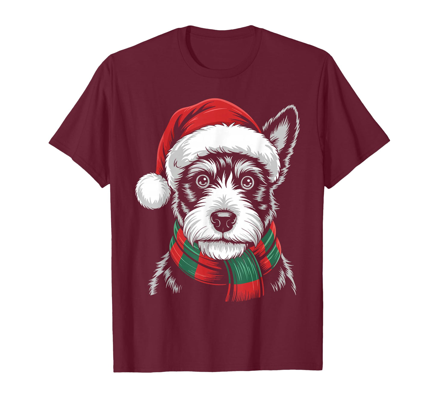 Scottie Dog Xmas Santa Hat Scarf Christmas Costume T-Shirt