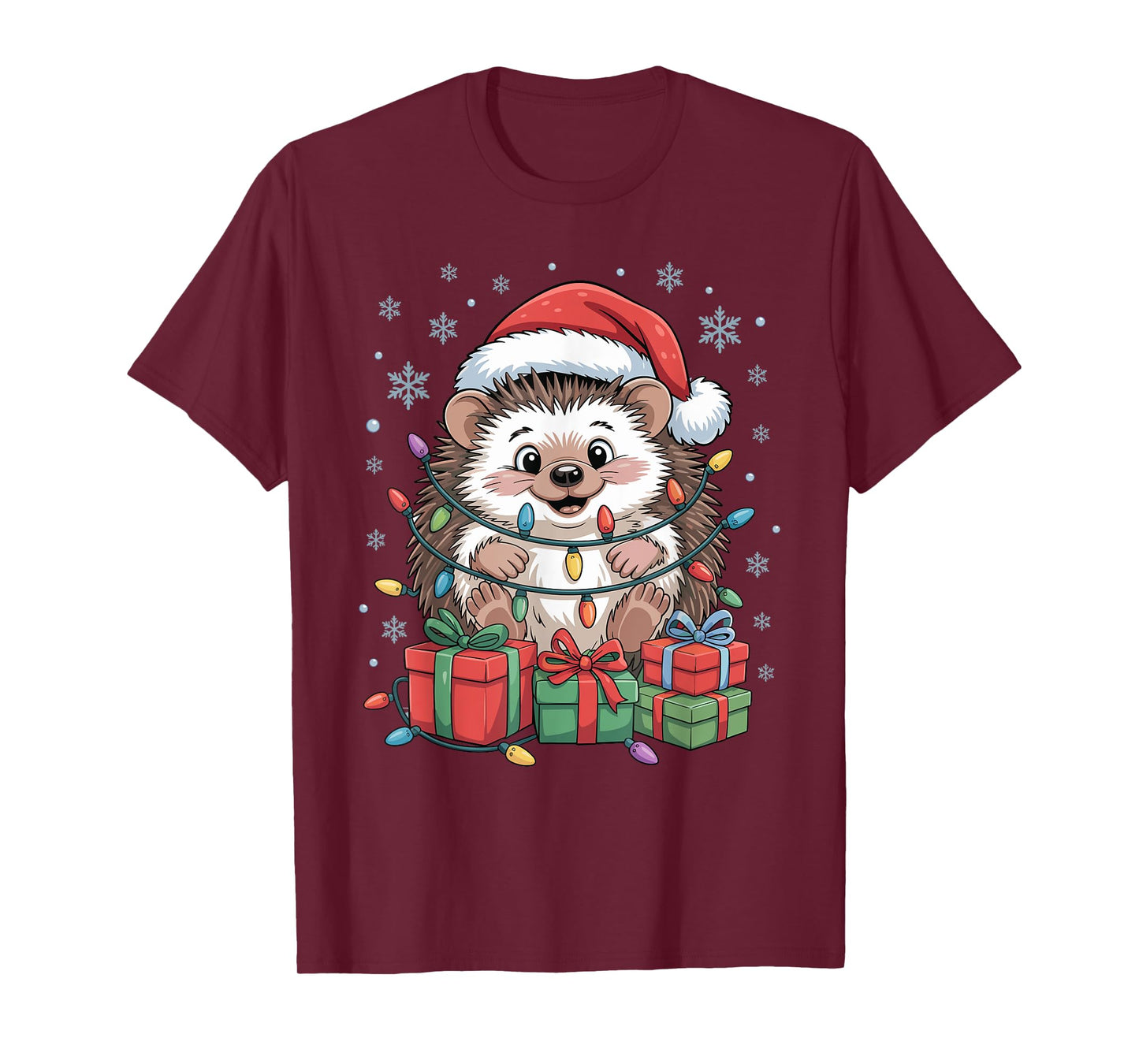Hedgehog Santa Hat Animals Lovers Ugly Christmas Pajamas T-Shirt