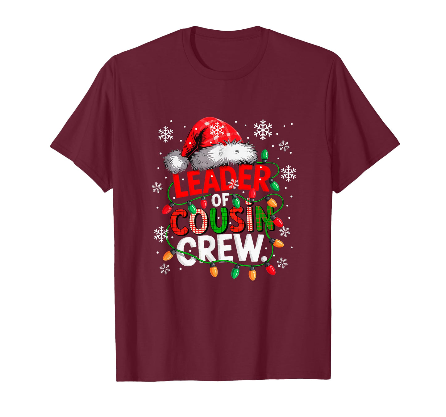 Leader of Cousin Crew Santa Xmas Hat Colorful Lights Family T-Shirt