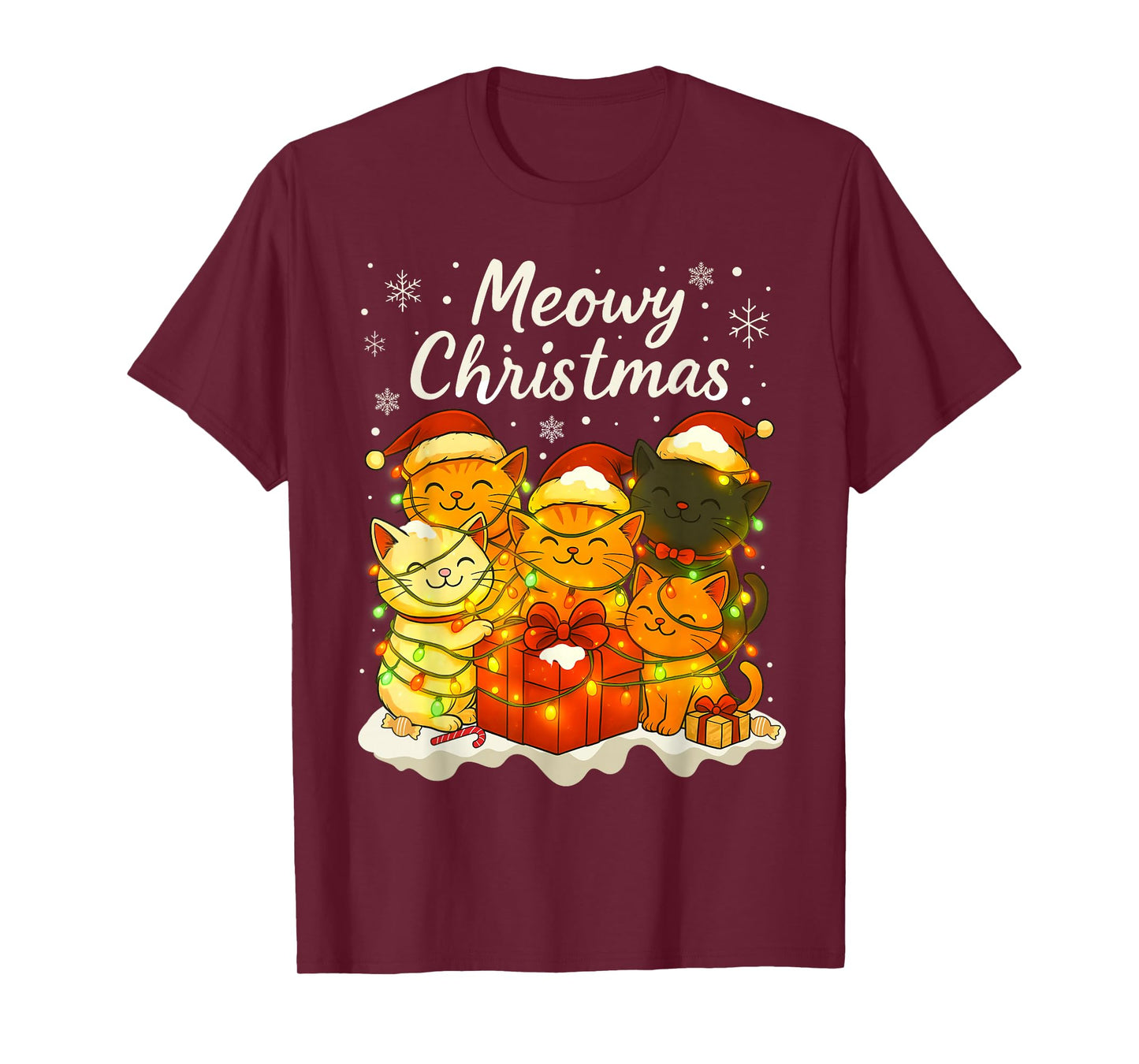 Funny Cat Christmas Holiday Xmas Santa Hat Meowy Christmas T-Shirt
