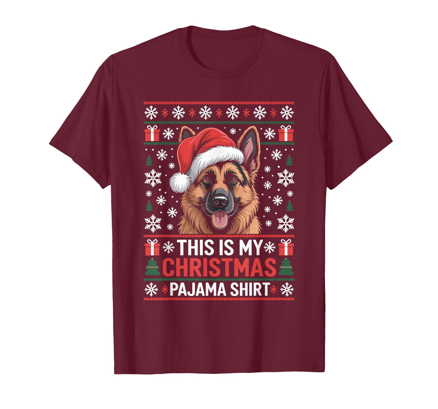 German Shepherd Santa Hat Ugly Christmas Sweater Dog T-Shirt