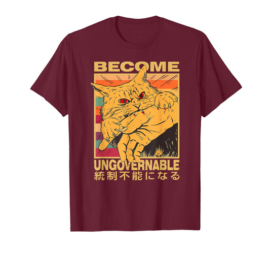 Become Ungovernable Funny Japanese Cat Bite Cat Humor Meme Men Women T-Shirt