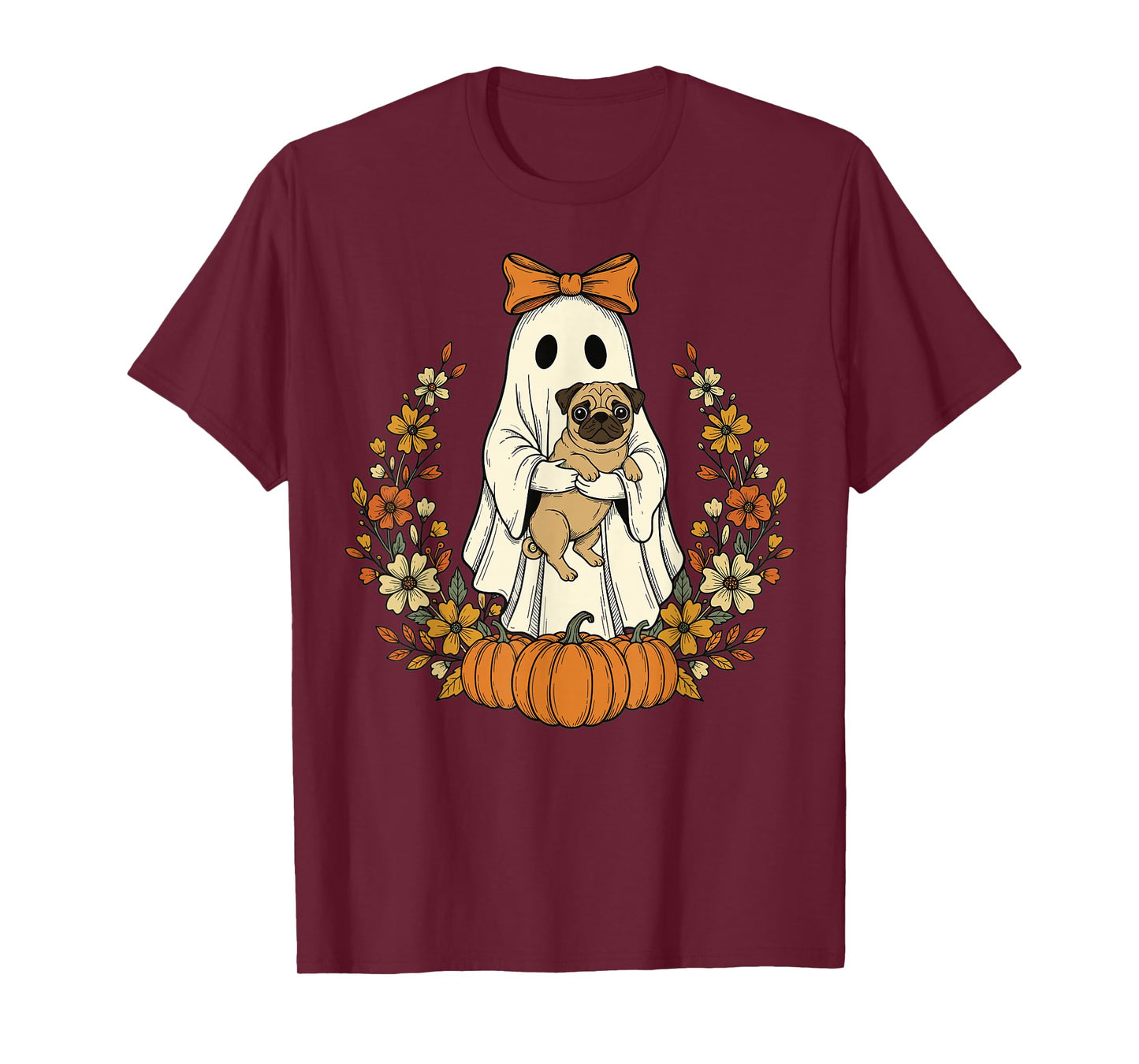 Halloween Pug Ghost Pumpkin Fall Retro Vintage Cute T-Shirt