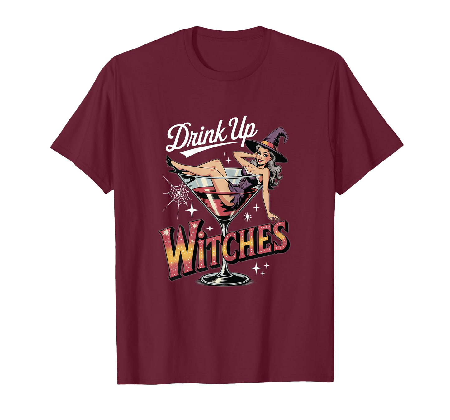 Funny Retro Pin-Up Witch Cocktail Party Drink Up Witches T-Shirt