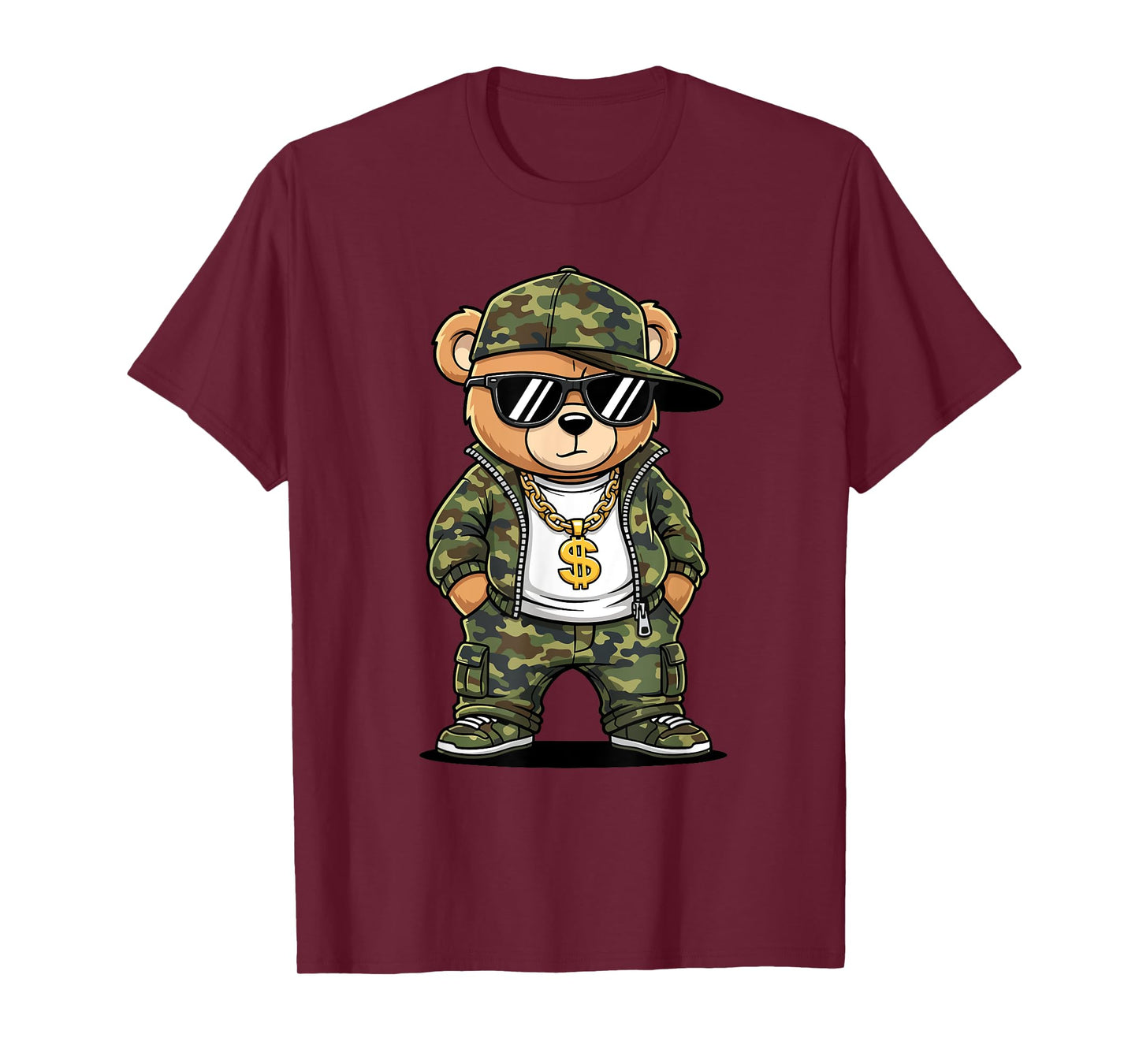 Camoflage Hip Hop Bear - 80s 90s Old School Hip Hop T-Shirt