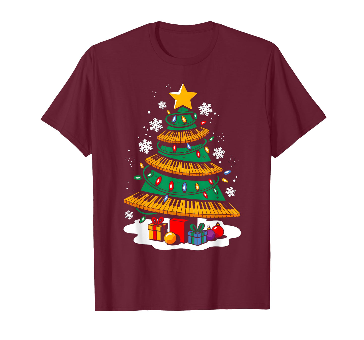 Christmas Piano Player Xmas Tree Funny Music Lover Santa T-Shirt