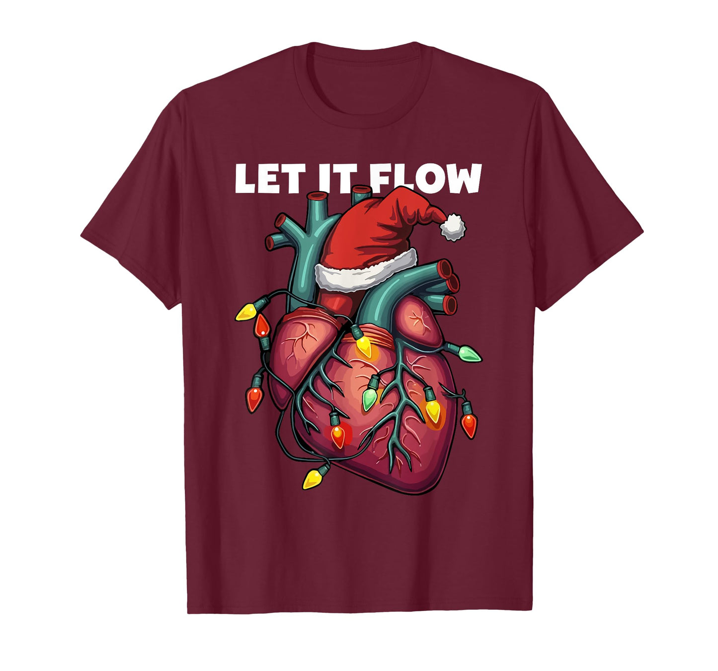 Funny Santa Hat Let It Flow Anatomy Heart Cardiac Nurse Xmas T-Shirt