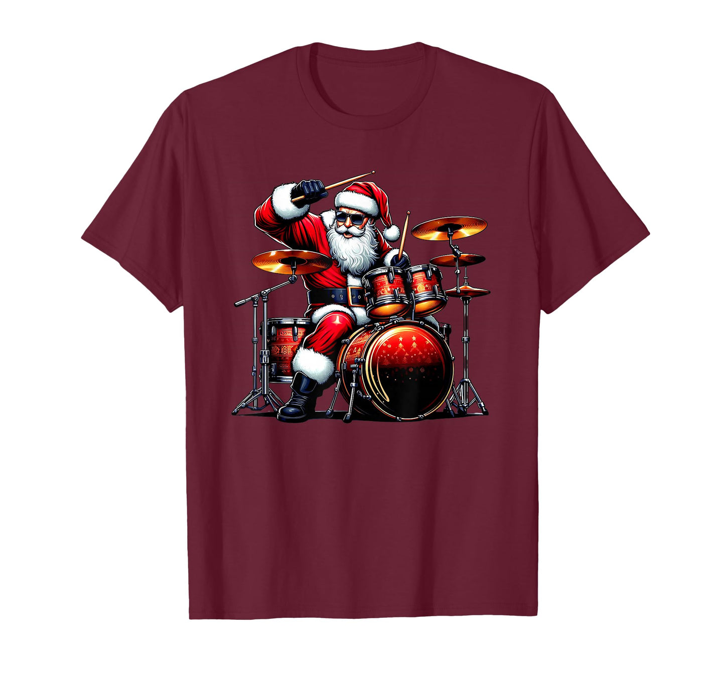 Drummer Santa Playing Drums Christmas Funny Drumming T-Shirt