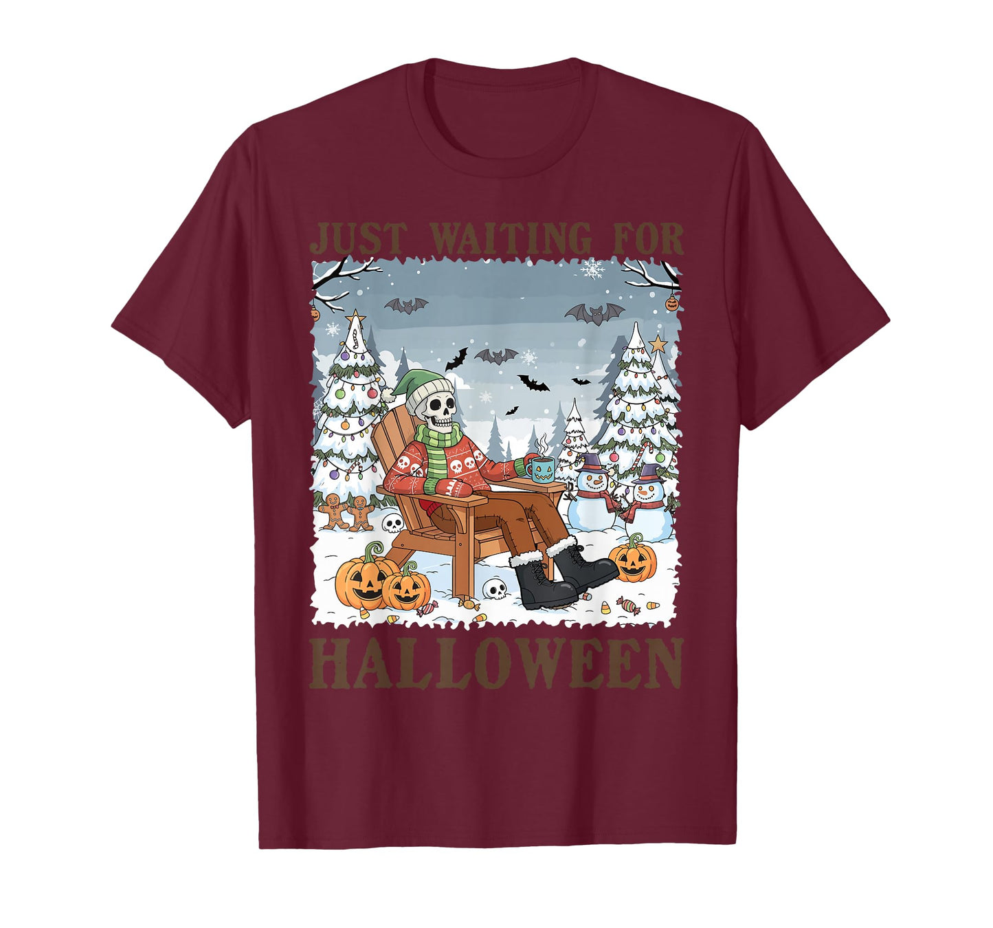 Just Waiting for Halloween Winter Christmas Winterween T-Shirt