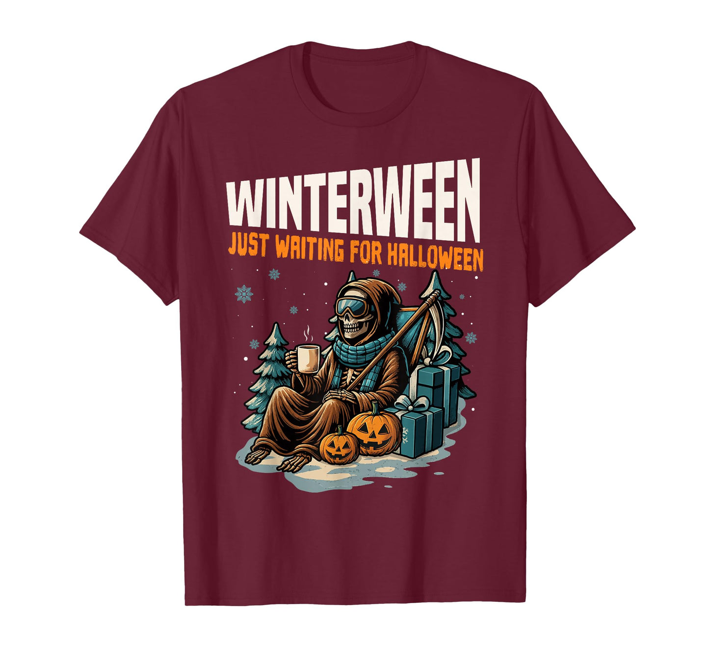 Winterween Just Waiting for Halloween Christmas Funny T-Shirt