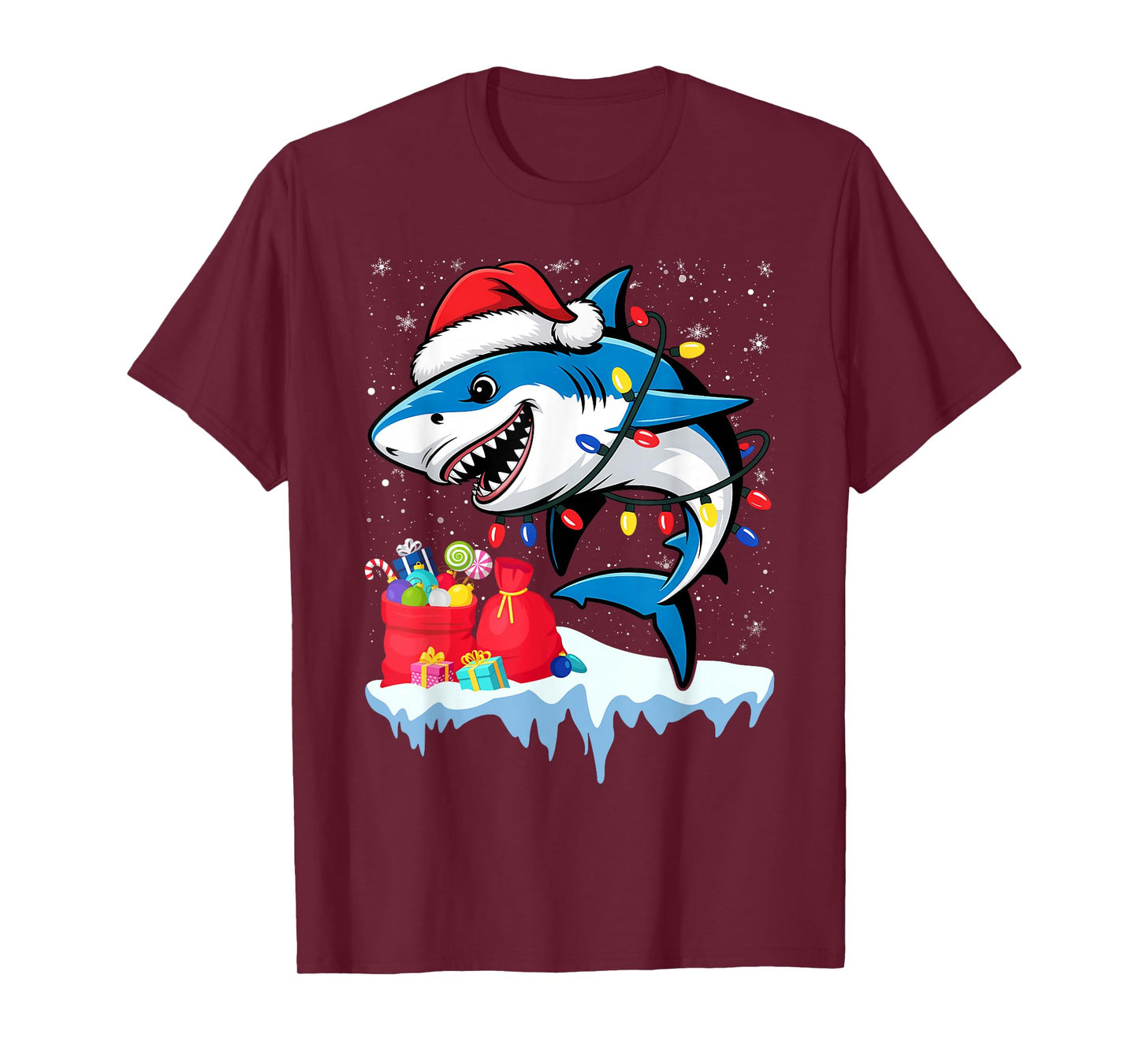 Shark Santa Hat Candy Cane Peppermint Candies Christmas T-Shirt