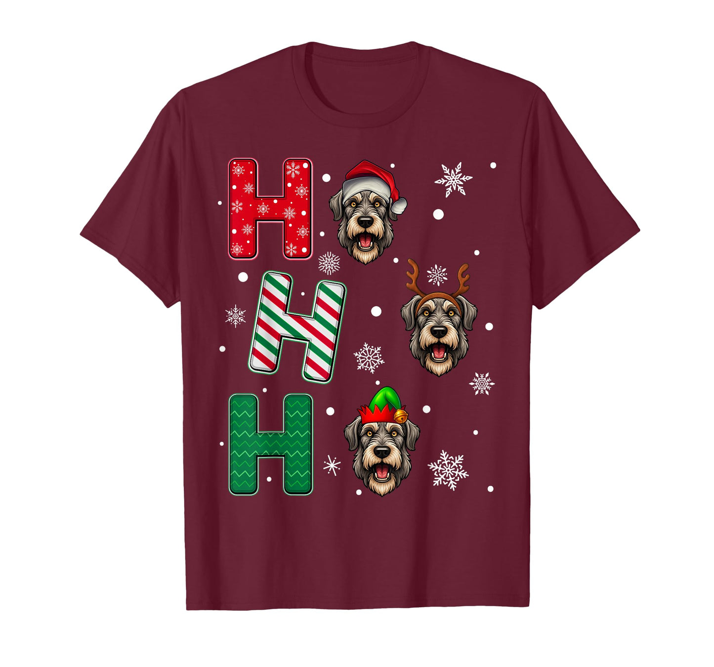 Ho Ho Ho Irish Wolfhound Dog Lover Christmas Santa Elf Xmas T-Shirt