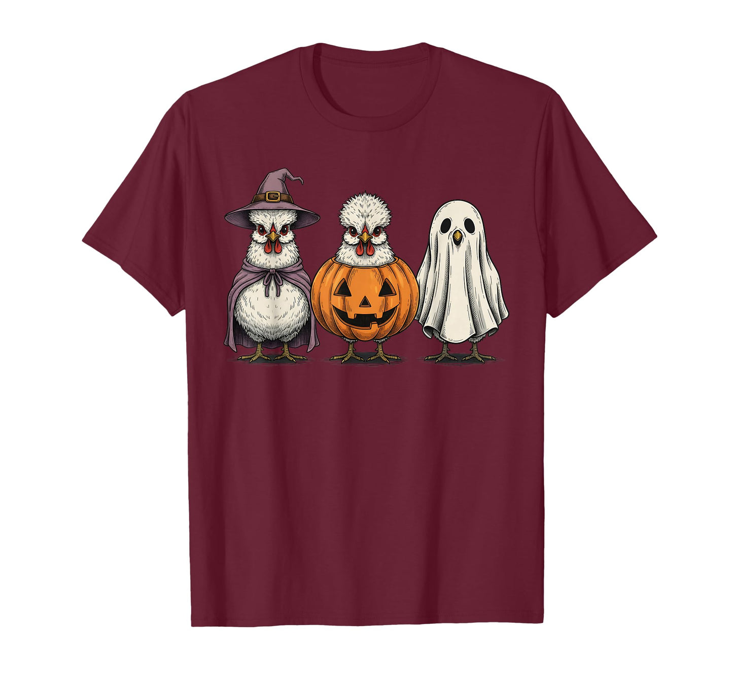Spooky Ghost Silkie Chicken Pumpkin Halloween Farm Animal T-Shirt