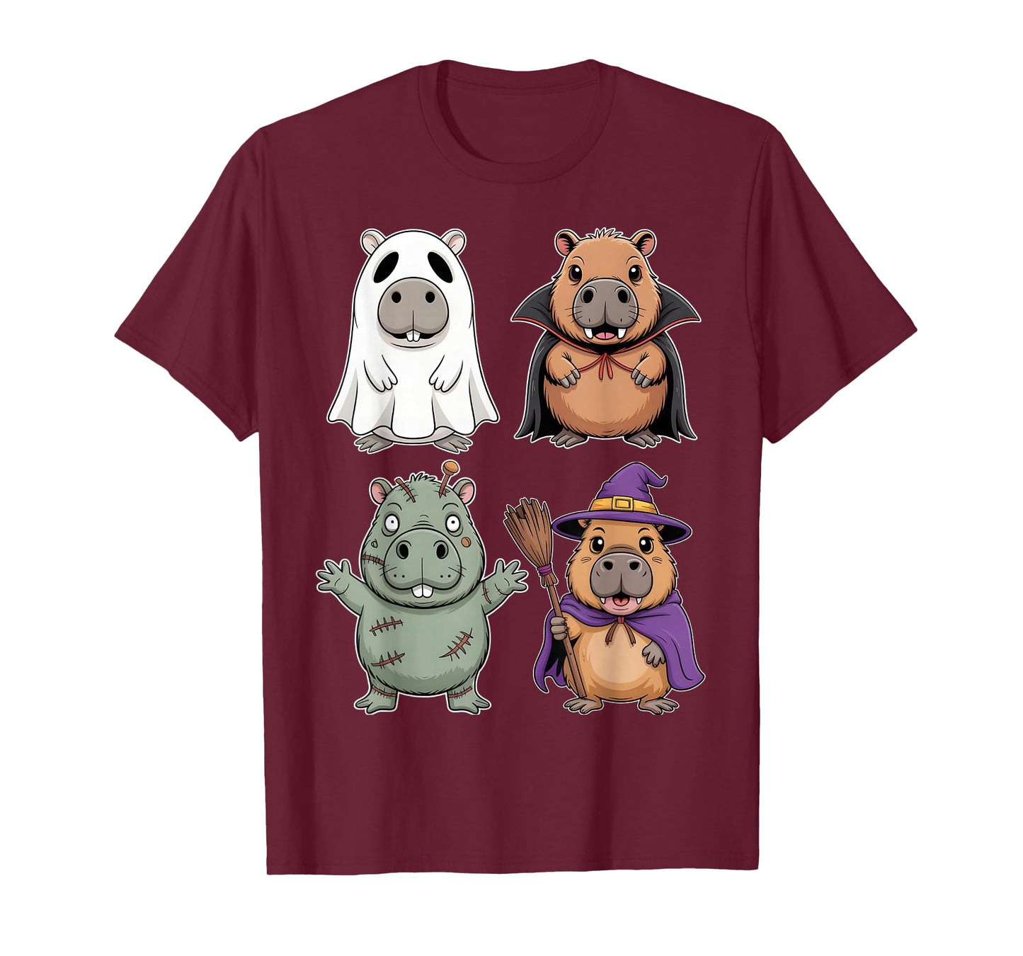 Funny Capybara Ghost Witch Zombie Halloween Costume Boys T-Shirt