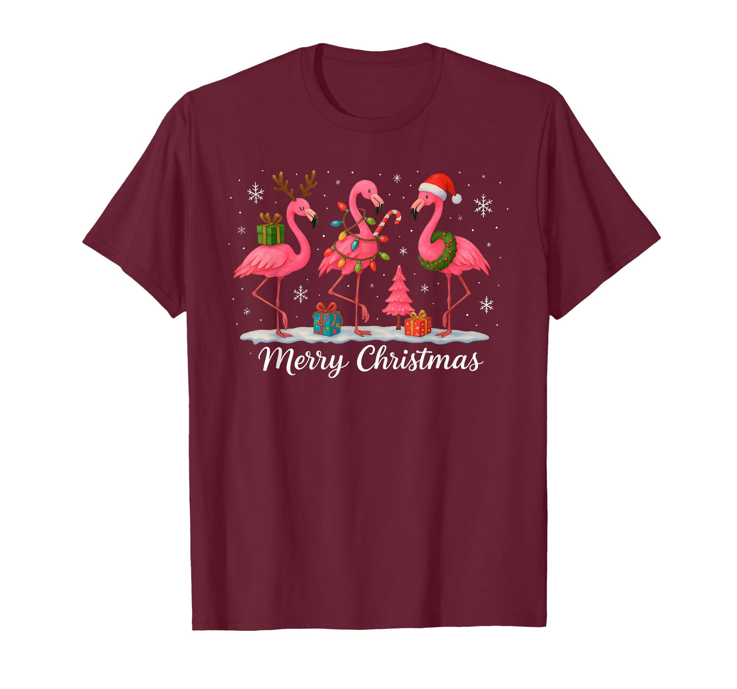 Merry Christmas Santa Flamingo Xmas Light Men Women Kid T-Shirt