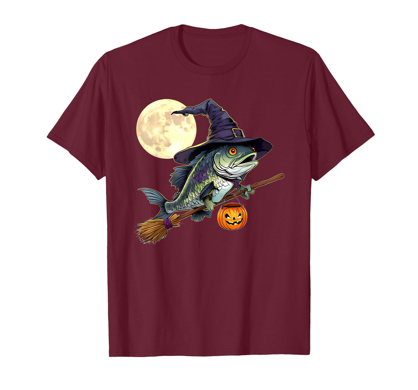 Funny Fish Witch Hat Pumpkin Halloween Costume T-Shirt