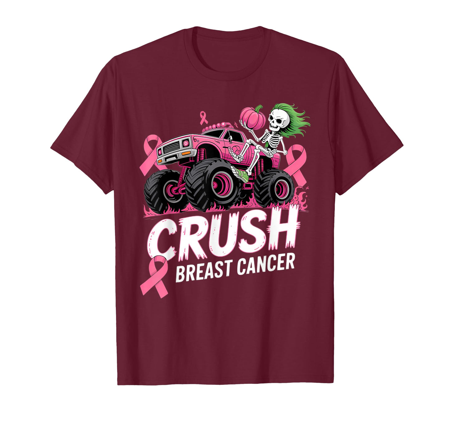 Crush Breast Cancer Awareness Monster Truck Dinosaur T-Shirt