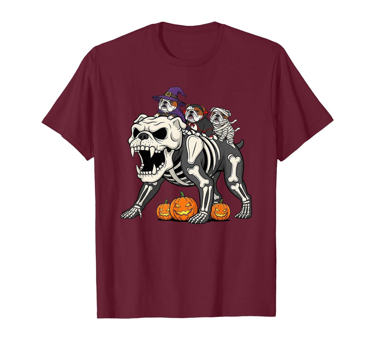 English Bulldog Skeleton Mummy Witch Halloween Mens Womens T-Shirt