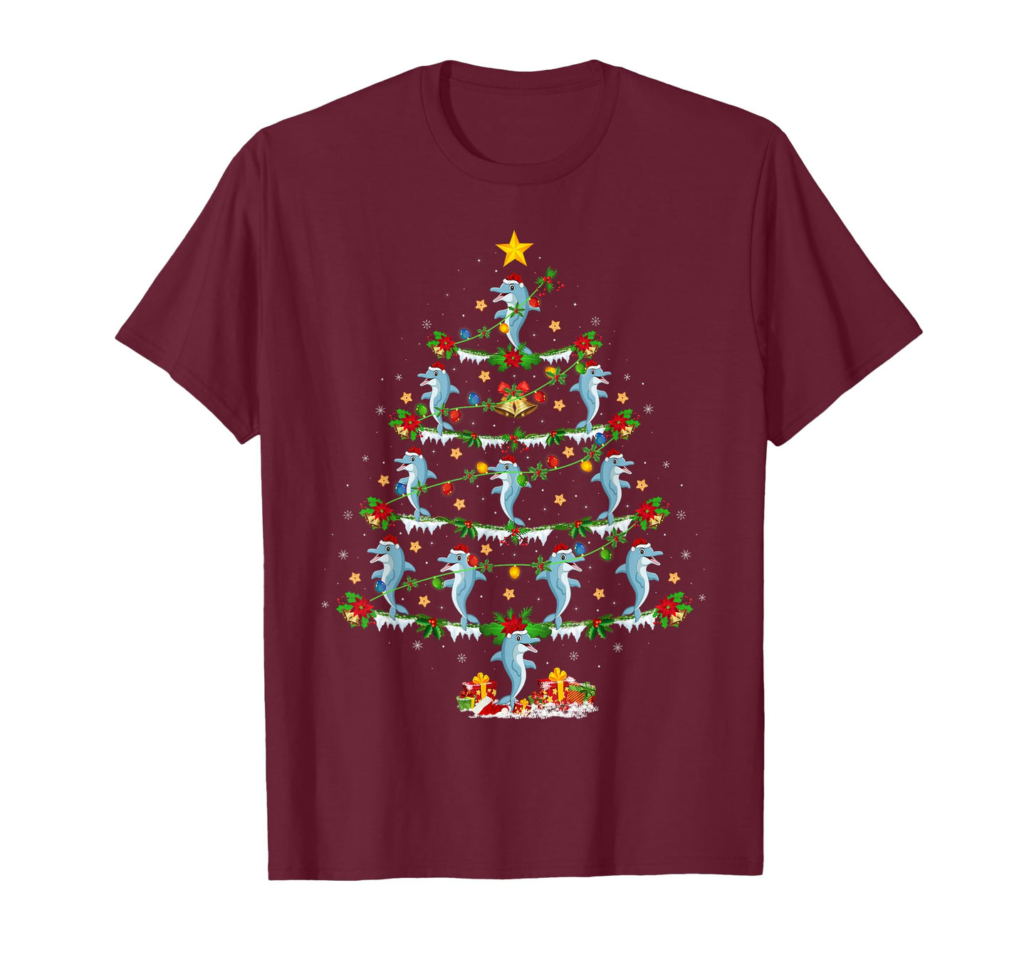 Dolphin Christmas Tree Lights Funny Sea Animal Xmas T-Shirt