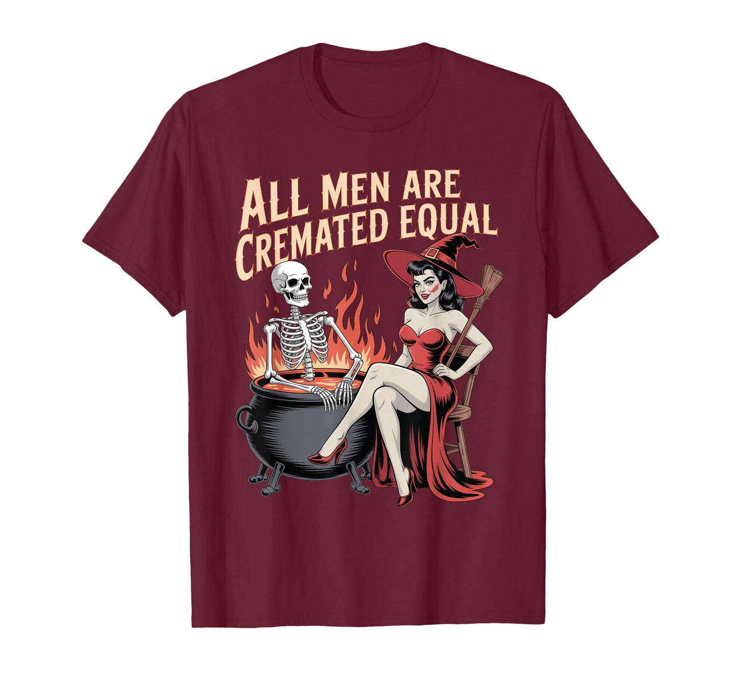 All Men are Cremated Equal Fire Retro Witch Skeleton Magic T-Shirt