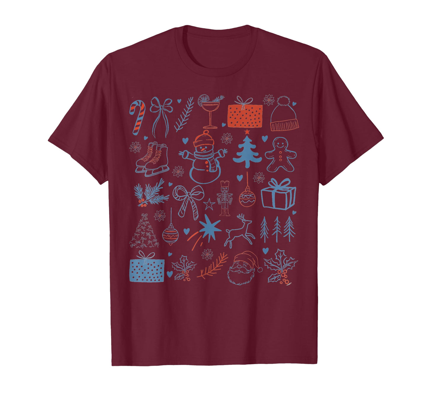 Retro Christmas Tree Santa Claus Festive Icons Xmas Cute T-Shirt