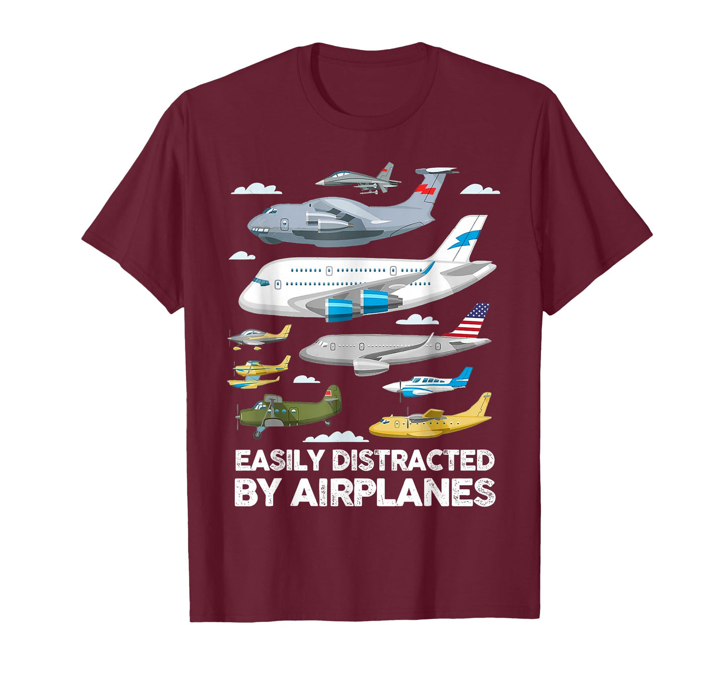 Men Boys Girls Kids Easily Distracted By Airplanes T-Shirt