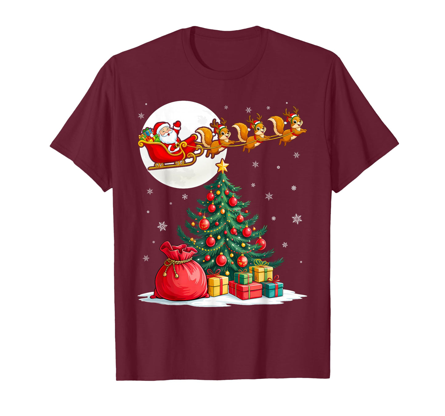 Santa Claus Squirrels Pulling Sleigh Christmas T-Shirt