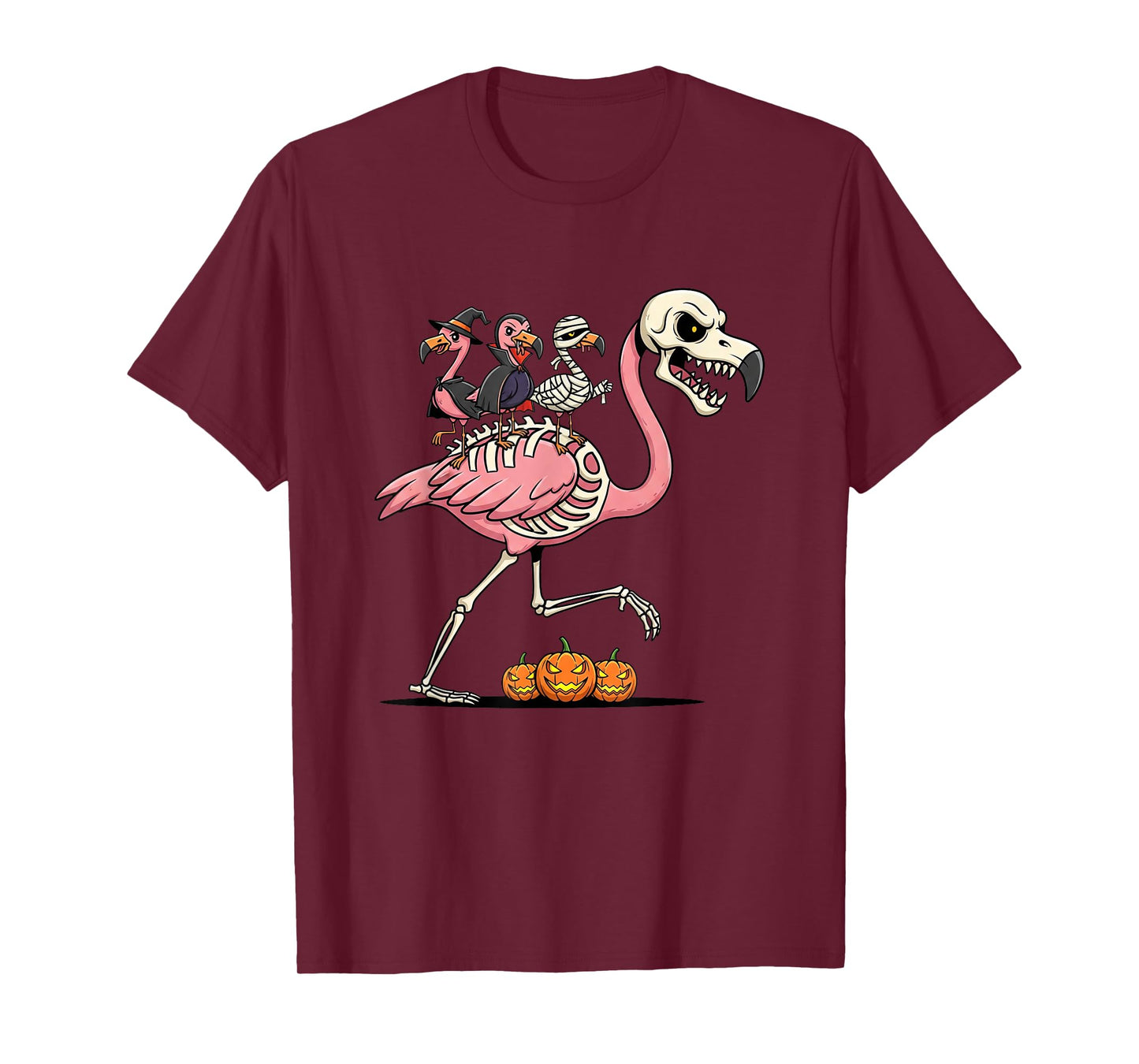 Flamingo Skeleton Mummy Witch Halloween Kids Mens Womens T-Shirt
