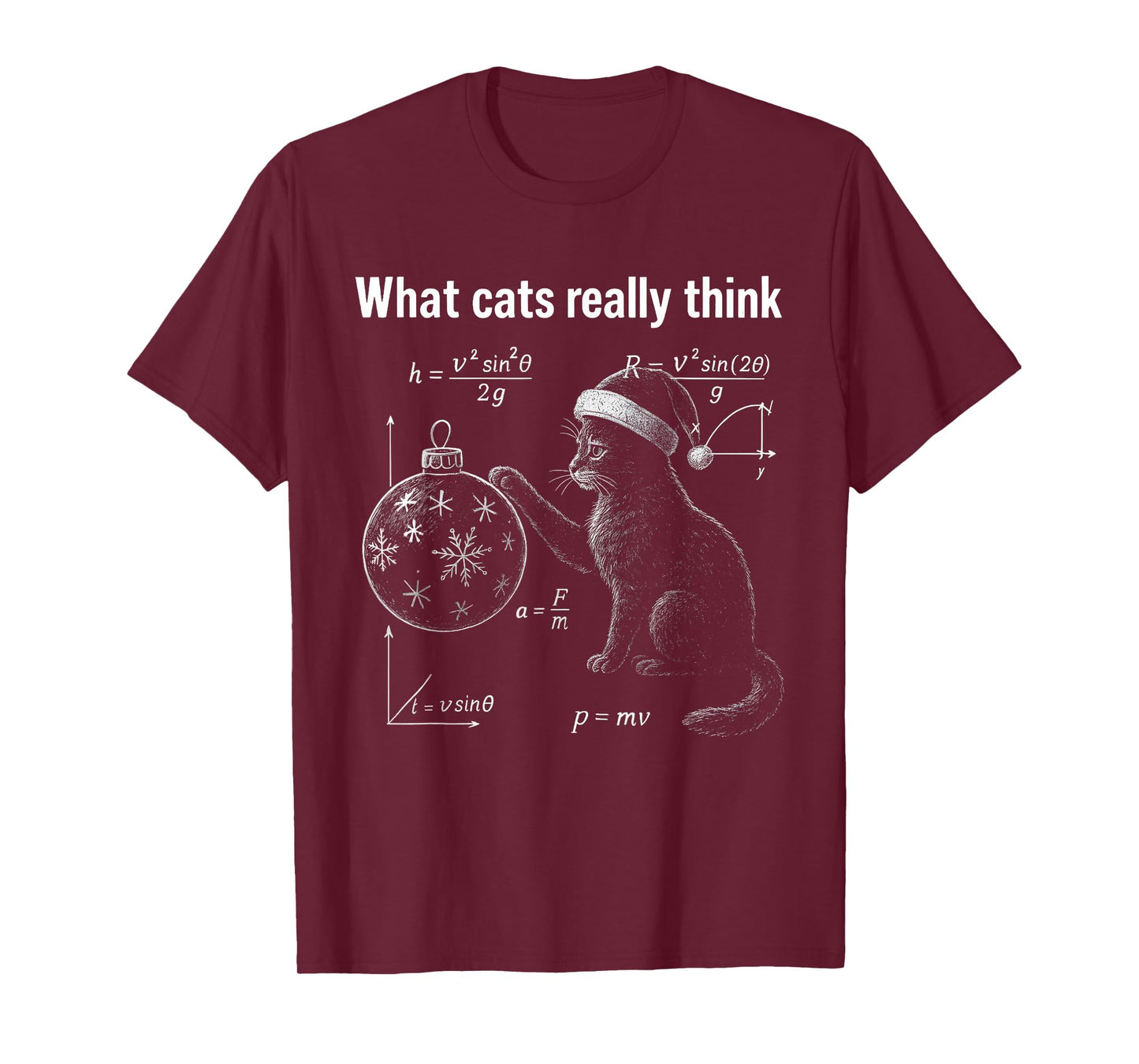 Funny Cat Physics Science Humor with Santa Hat Christmas T-Shirt