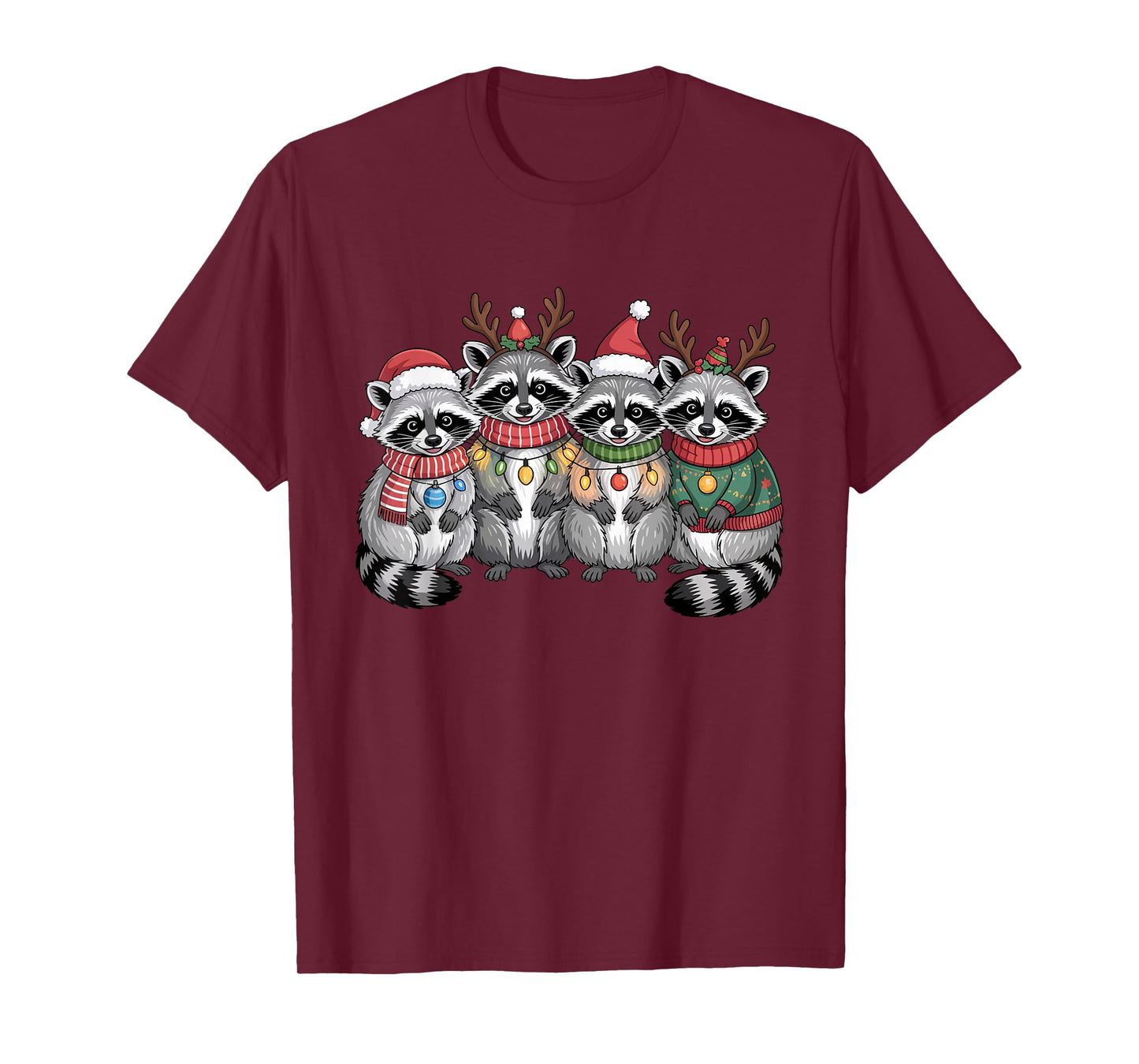 Christmas Lights Raccoon Santa Funny Xmas Tree for Men Women T-Shirt