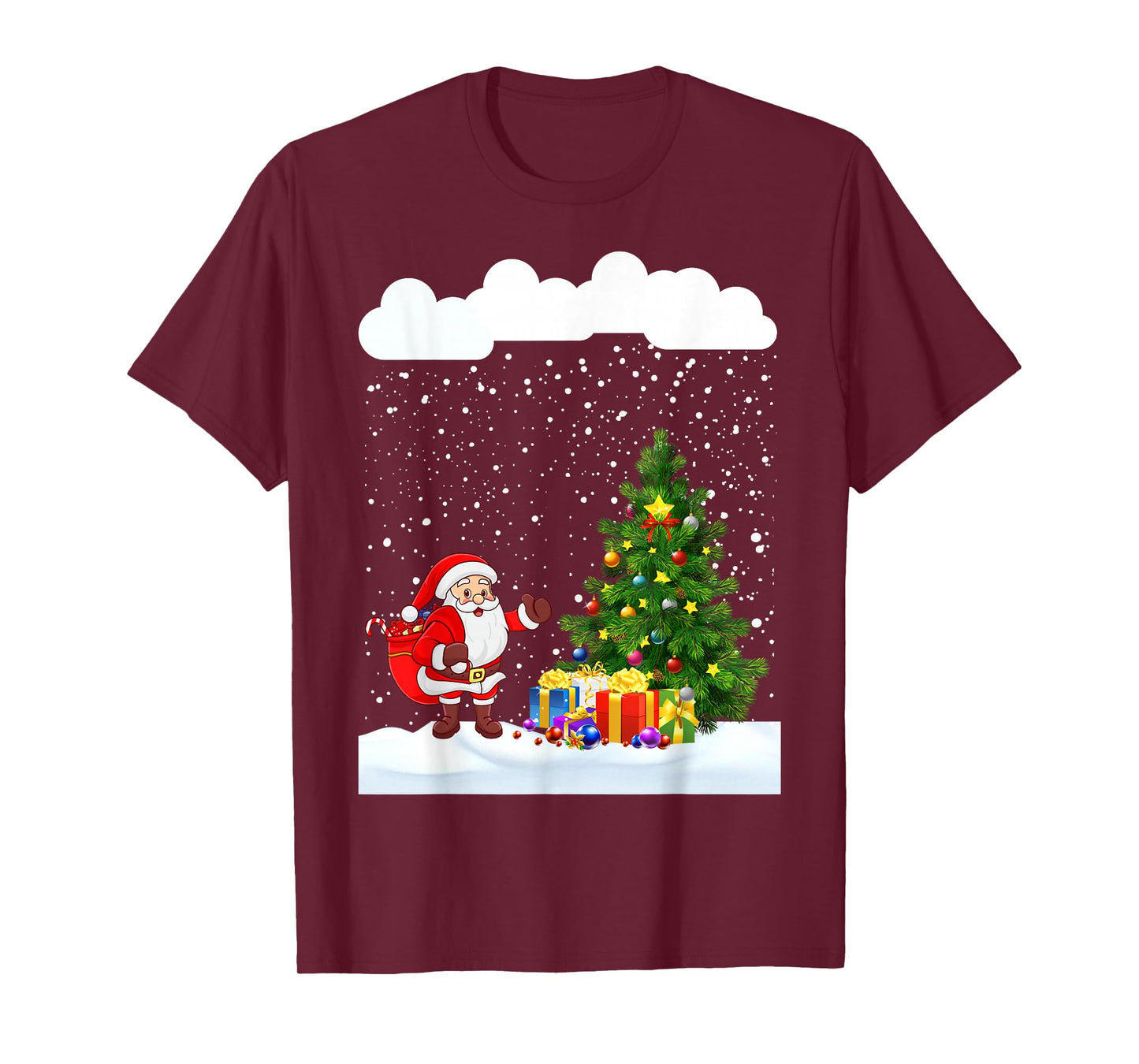 Christmas Snowfall Xmas Tree Festive Snowflakes Santa Claus T-Shirt