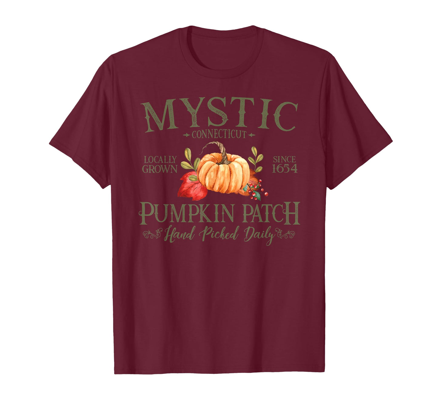 Mystic Connecticut Pumpkin Patch Fall Olive Letters T-Shirt