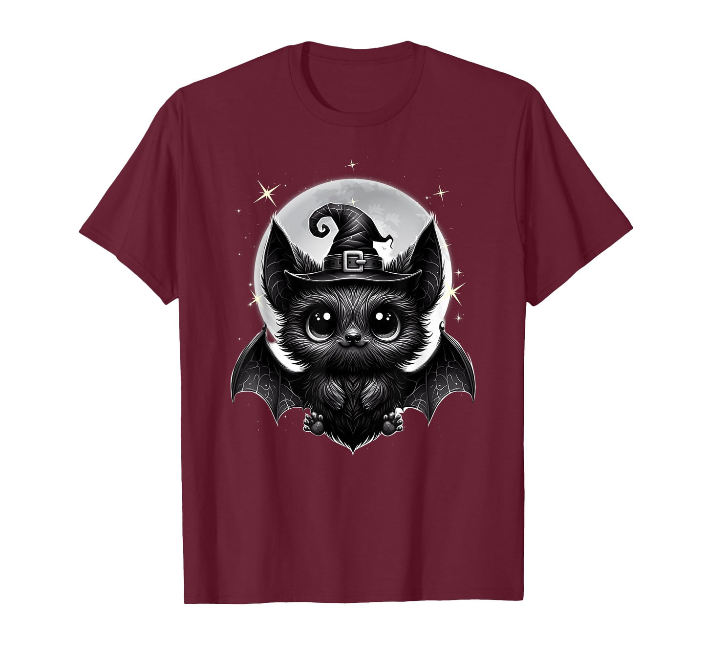 Cute Bat Wearing Witch Hat Trying to-Be Spooky Halloween Bat T-Shirt