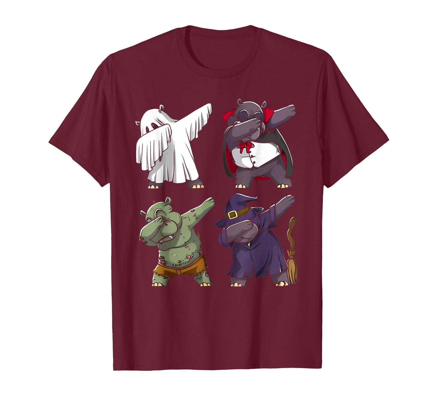 Funny Hippo Ghost Witch Dabbing Halloween Costume Boys Girls T-Shirt