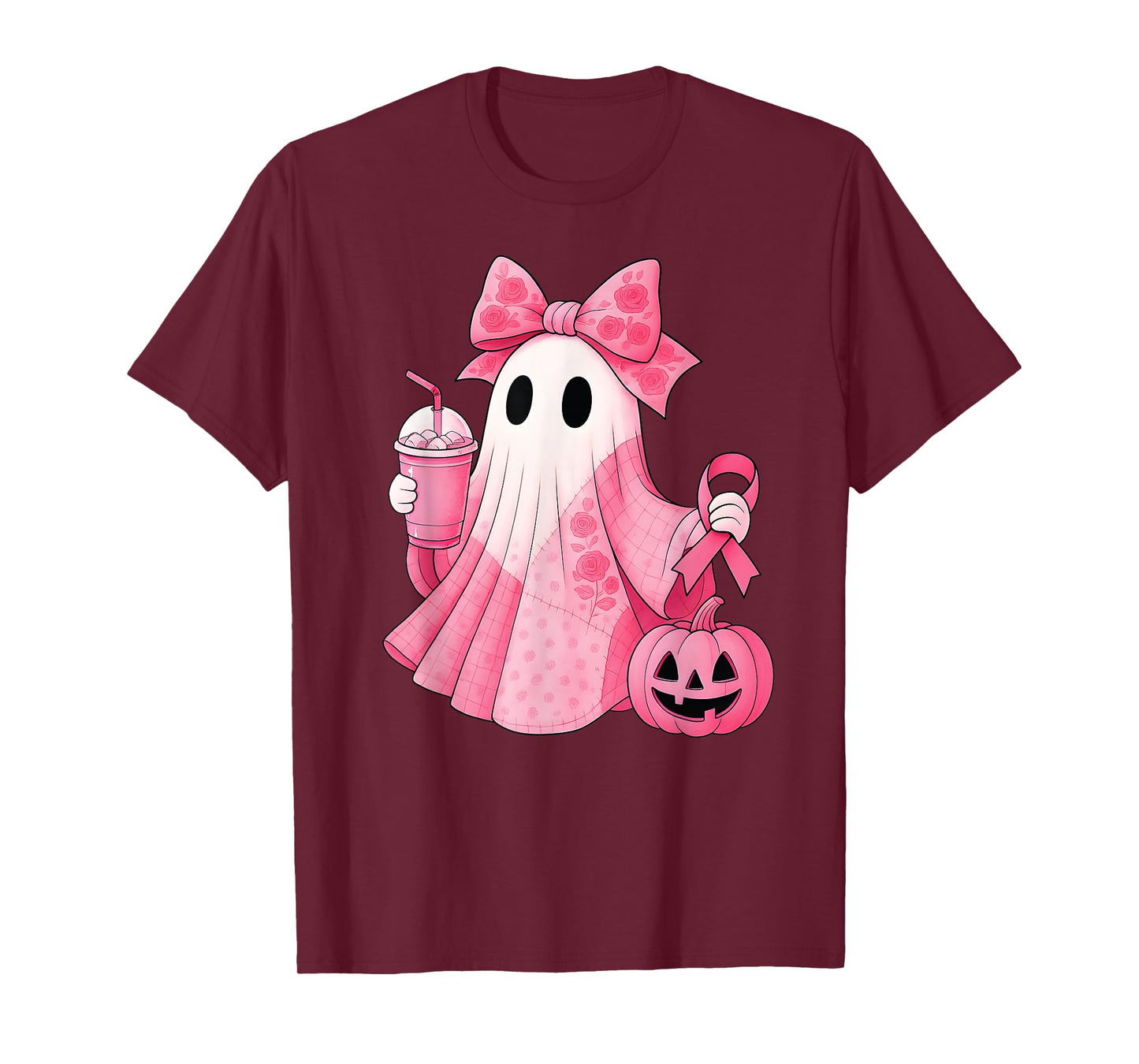 in October We Wear Pink Ghost Witch Breast Cancer Awareness T-Shirt