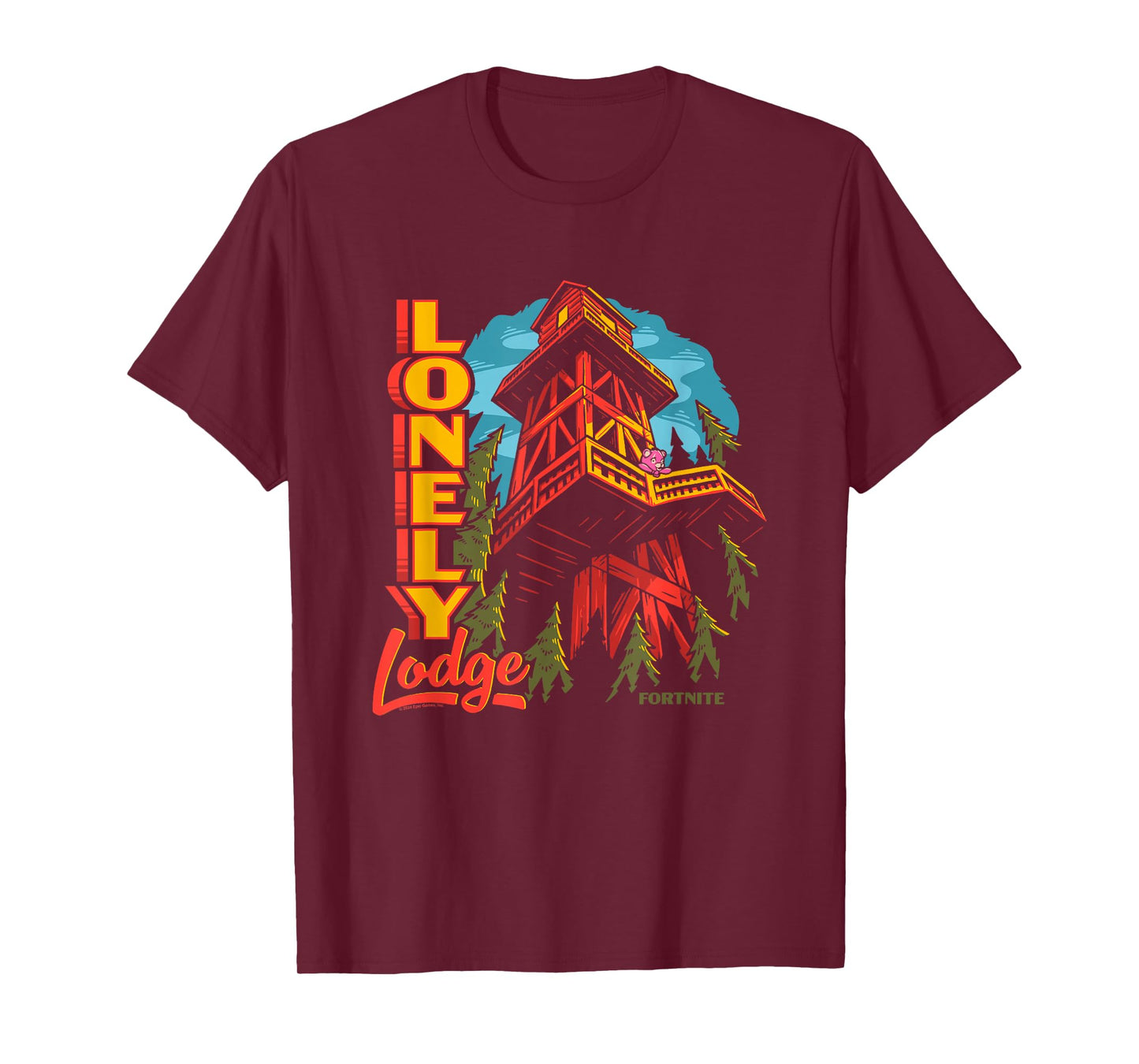 Fortnite Lonely Lodge Forest Vintage Big Chest Poster T-Shirt