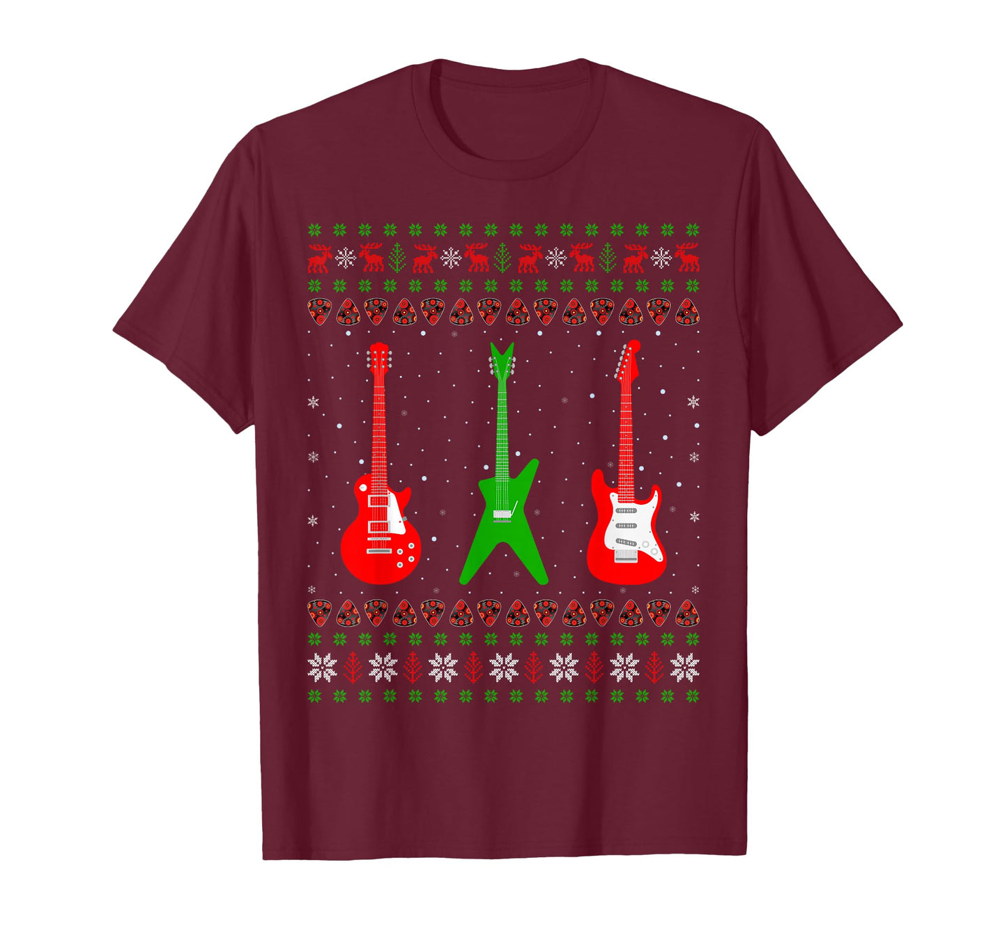 Ugly Xmas Sweater Style Guitarist Musical Guitar Christmas T-Shirt