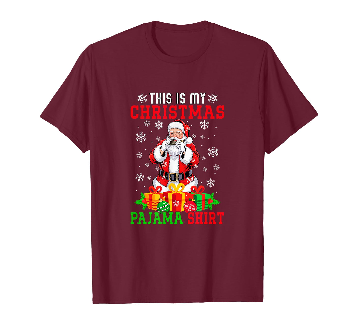My Christmas Pajama Shirt Santa Playing Harmonica Instrument T-Shirt