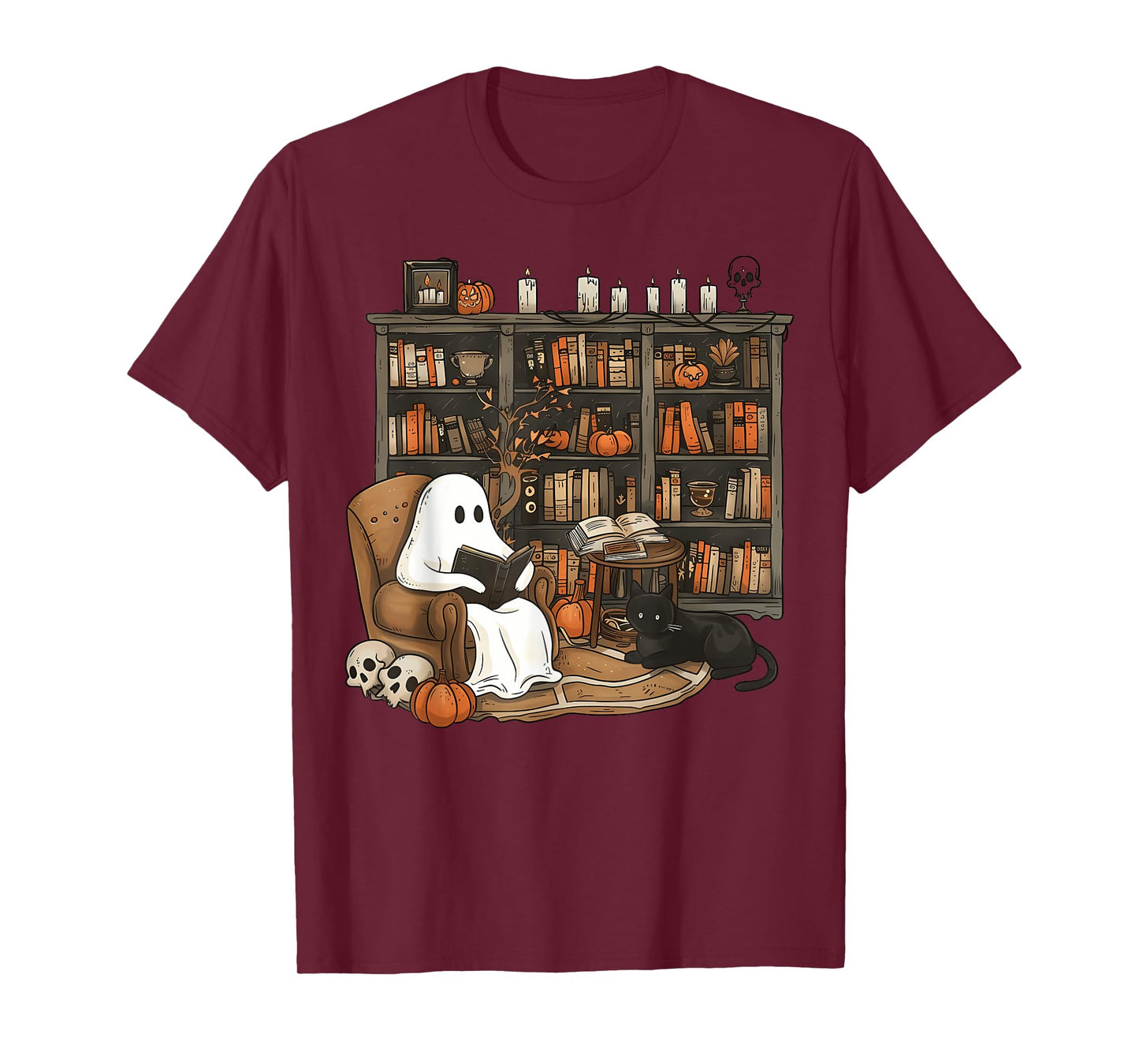 Vintage Ghost Reading Book Lovers Library Halloween Spooky T-Shirt