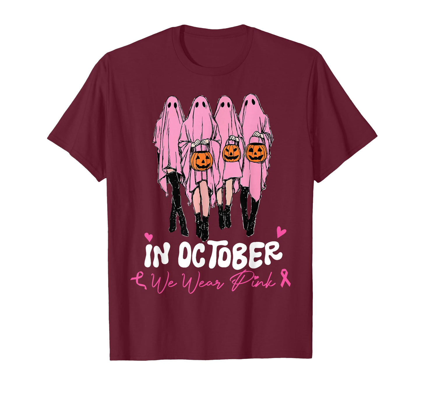 Halloween October We Wear Pink Breast Cancer Awareness Ghost T-Shirt