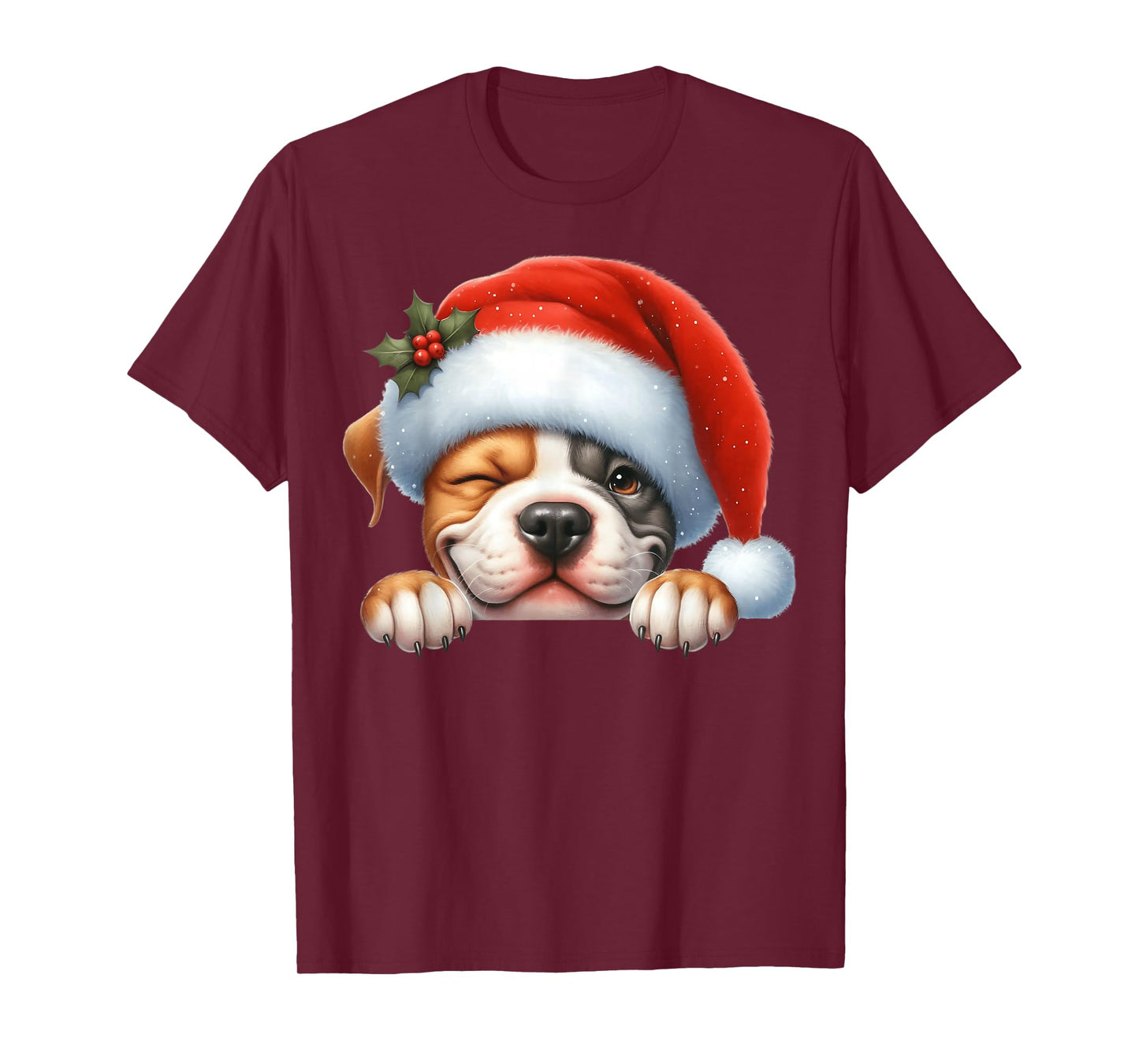 Pitbull Dog Christmas Santa Hat Dog Mom Dad T-Shirt