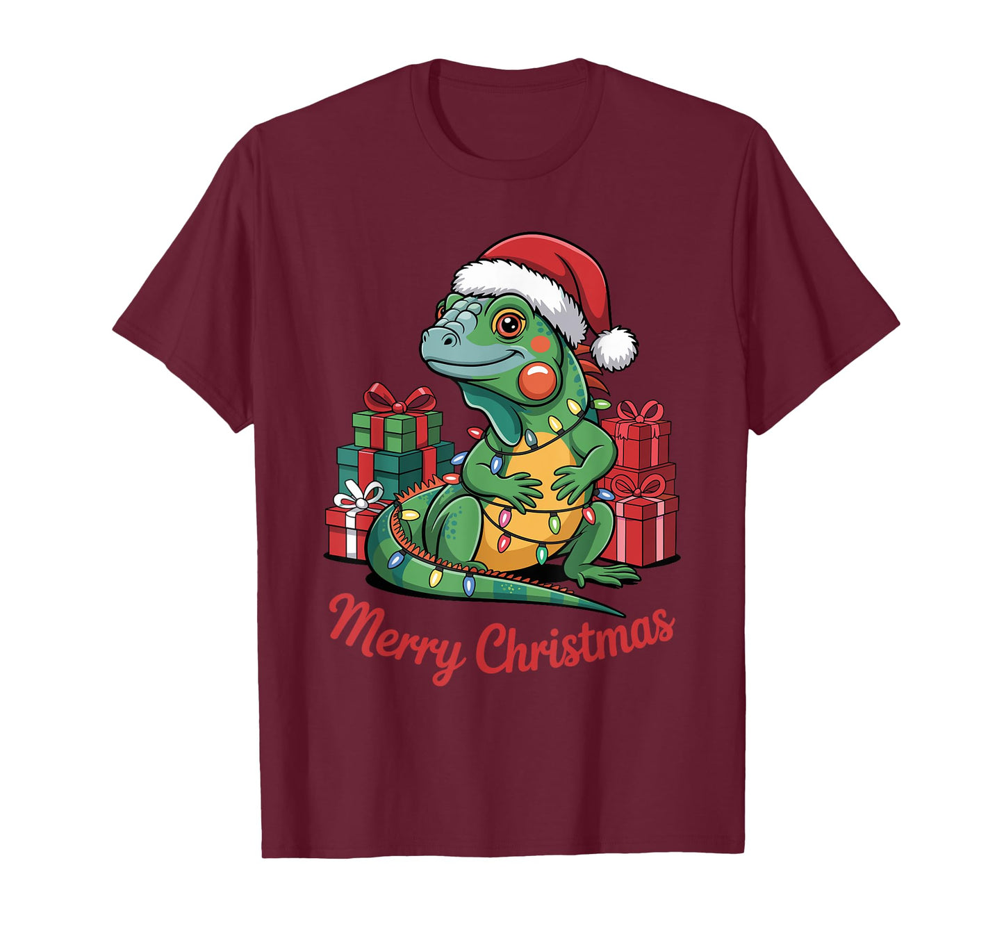Funny Iguana Santa Hat Animals Lovers Ugly Christmas Pajamas T-Shirt