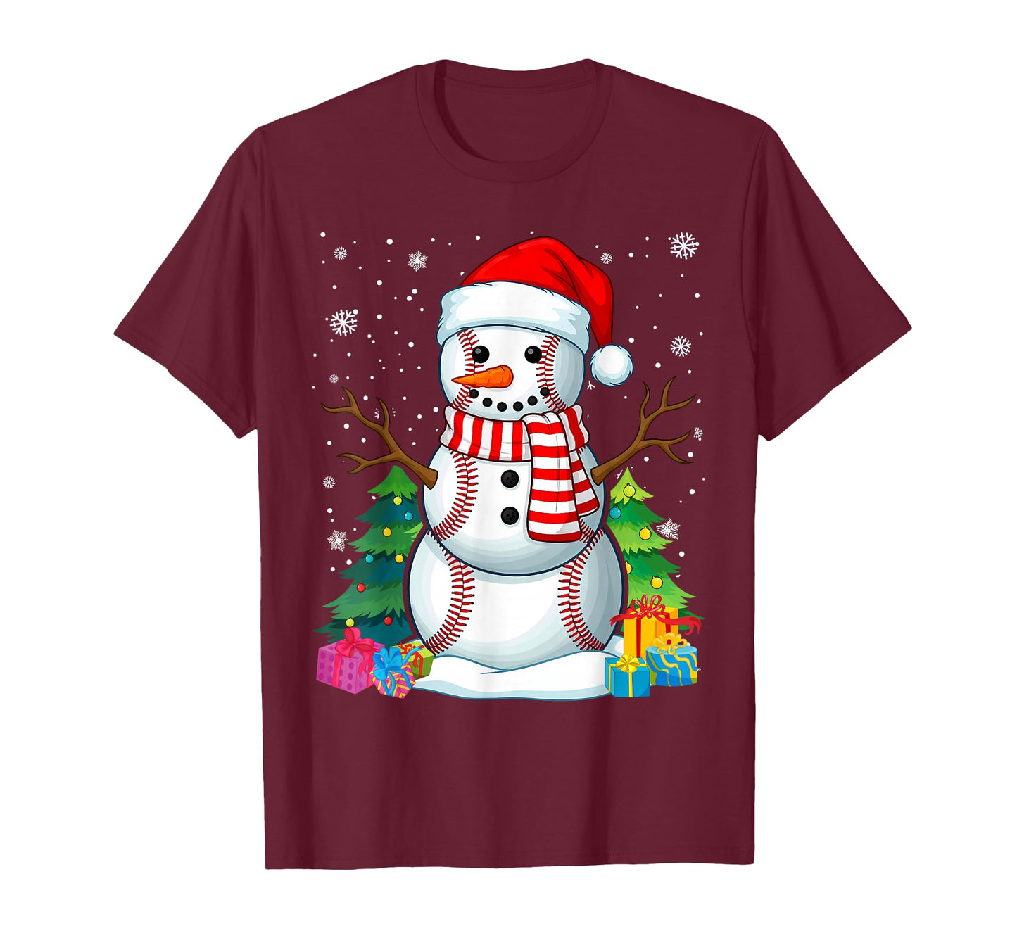 Ball Xmas Santa Snowman Baseball Christmas T-Shirt