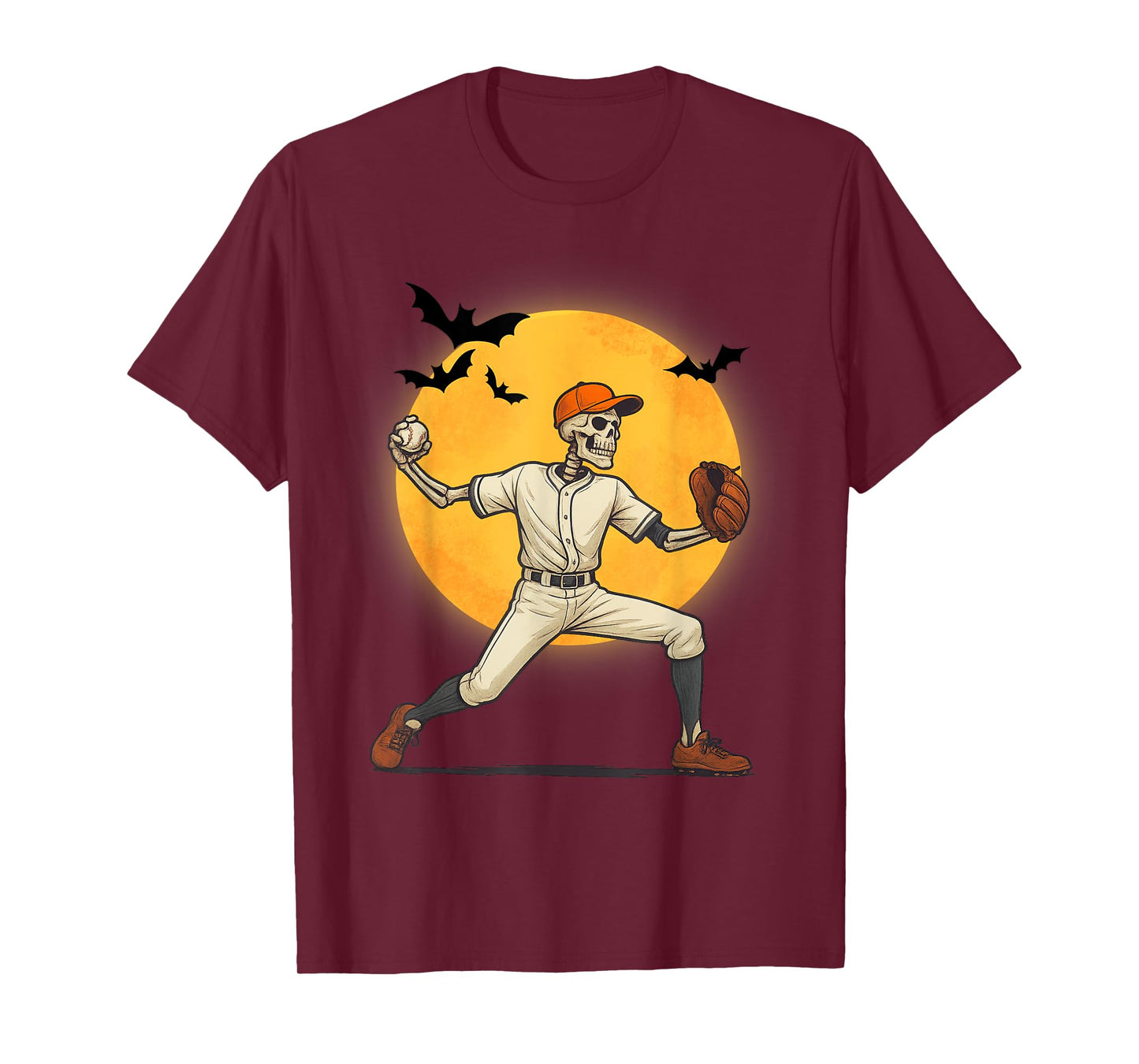 Halloween Baseball Skeleton Vintage Funny Baseball Halloween T-Shirt